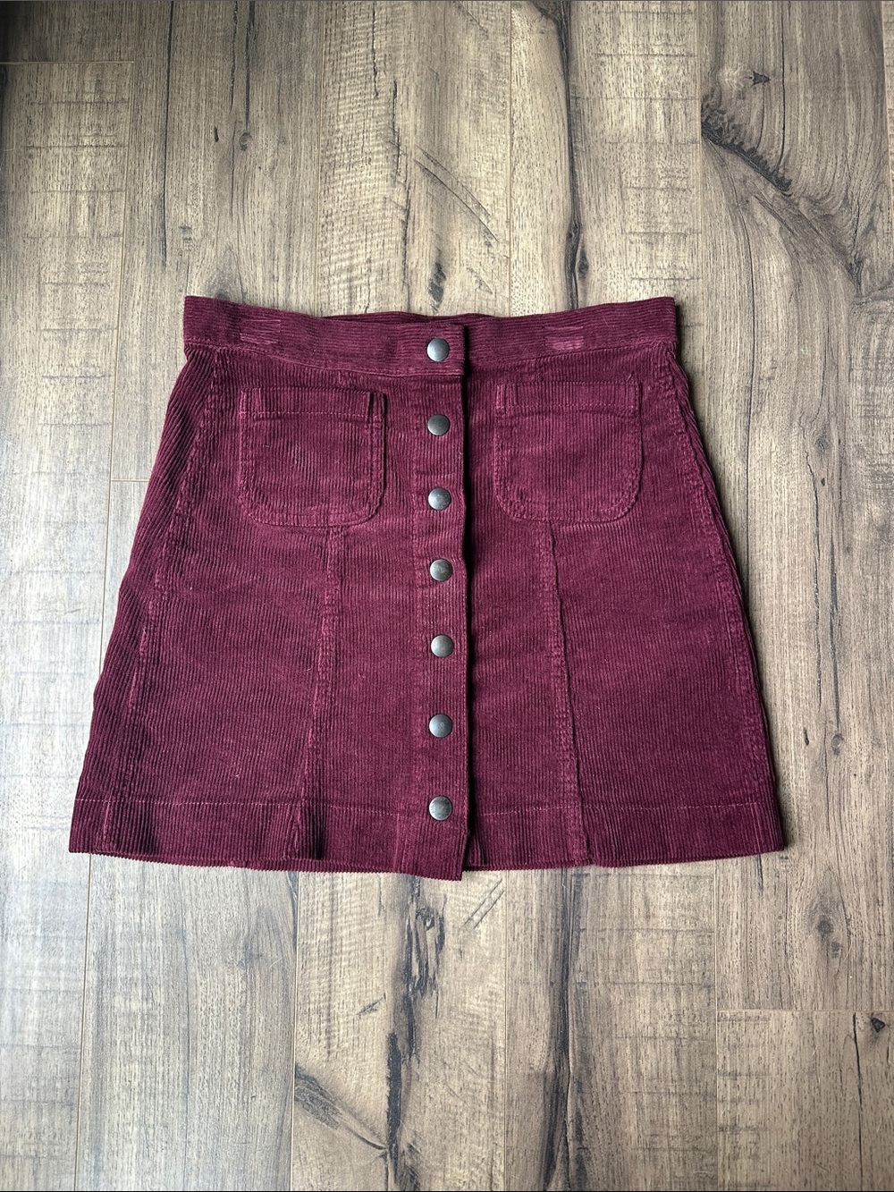 Brandy Melville Burgundy Corduroy Button-Front Mini Skirt